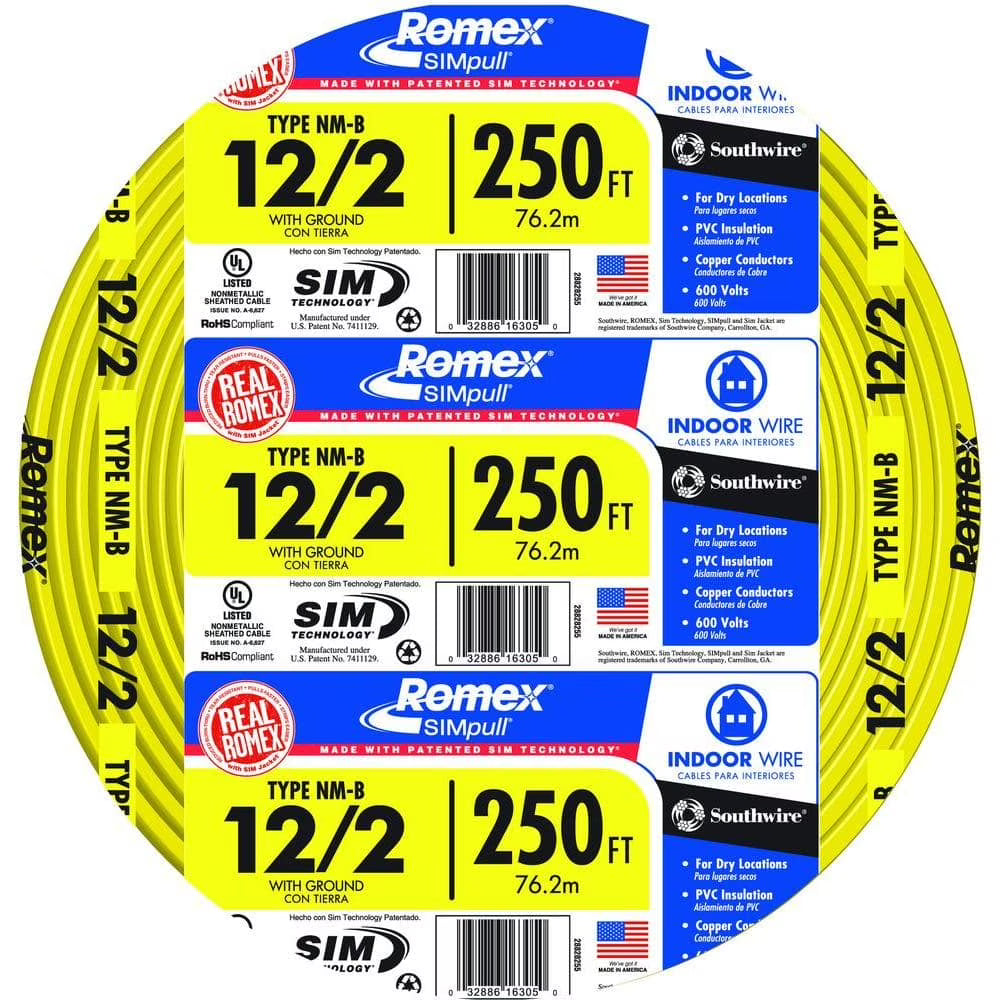 2026 New250 ft. 12/2 Solid Romex SIMpull CU NM-B W/G Wire