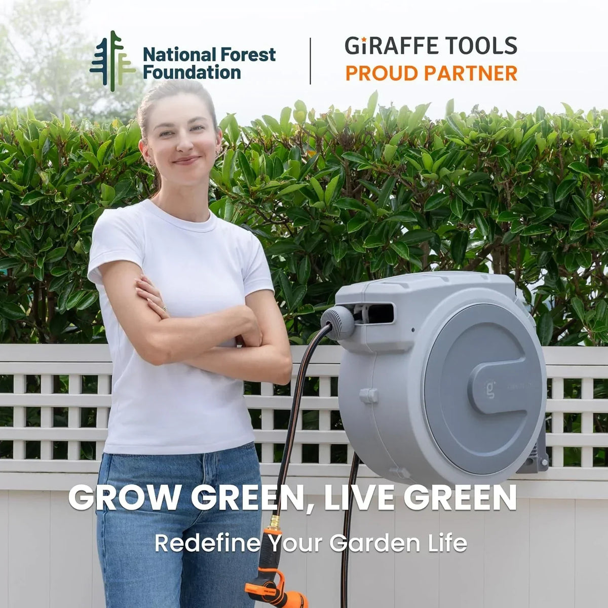 2026 NewGiraffe Tools Retractable Garden Hose Reel with 1/2in-100ft Water Hose, Plastic Bracket, Wall Mounted, Dark Grey