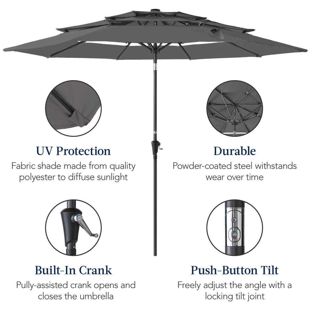 2026 NewBest Choice Products 10ft 3-Tier Patio Umbrella, Market Sun Shade w/ Tilt Adjustment, Easy Crank - Red