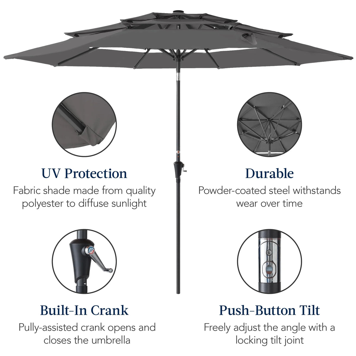 2026 NewBest Choice Products 10ft 3-Tier Patio Umbrella, Market Sun Shade w/ Tilt Adjustment, Easy Crank - Red