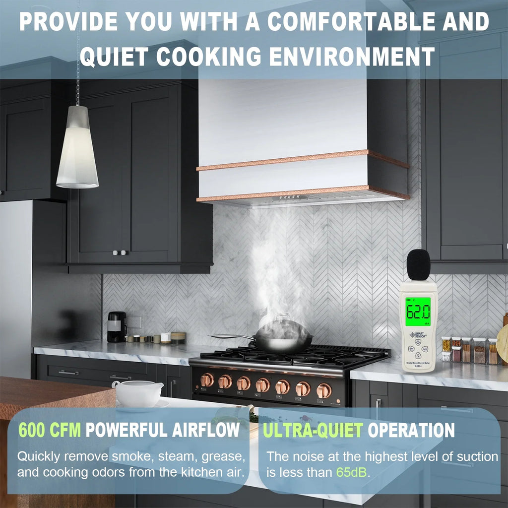 2026 New Akicon Range Hood 30 Inch, 600 CFM Ducted Vent Hood, Stainless Steel Box Kitchen Hood with 2 LED Lights, Removable Baffle Filters