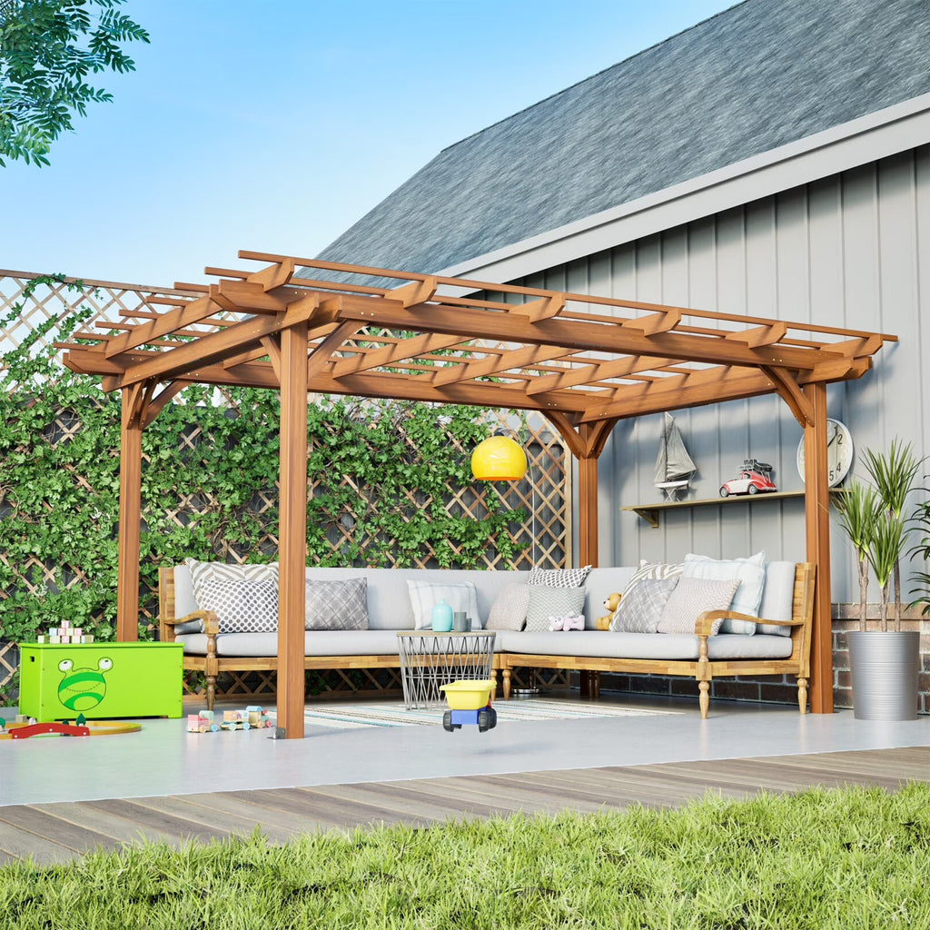 2026 New12 x 10 FT Outdoor Pergola, Wooden Pergola Gazebo with Climbing Plant Support and Waterproof, for Patio Porch Garden Backyard, Brown