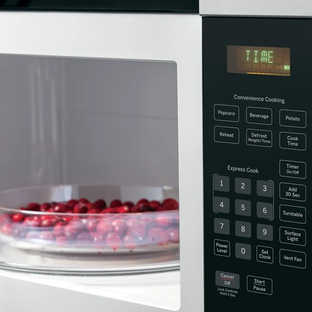 2026 NewGE JVM3160RFSS 1.6 Cu. Ft. Over-the-Range Microwave Oven Stainless Steel Bundle with Deco Chef Pair of Red Heat Resistant Oven Mitt and 3 YR CPS Enhanced Protection Pack