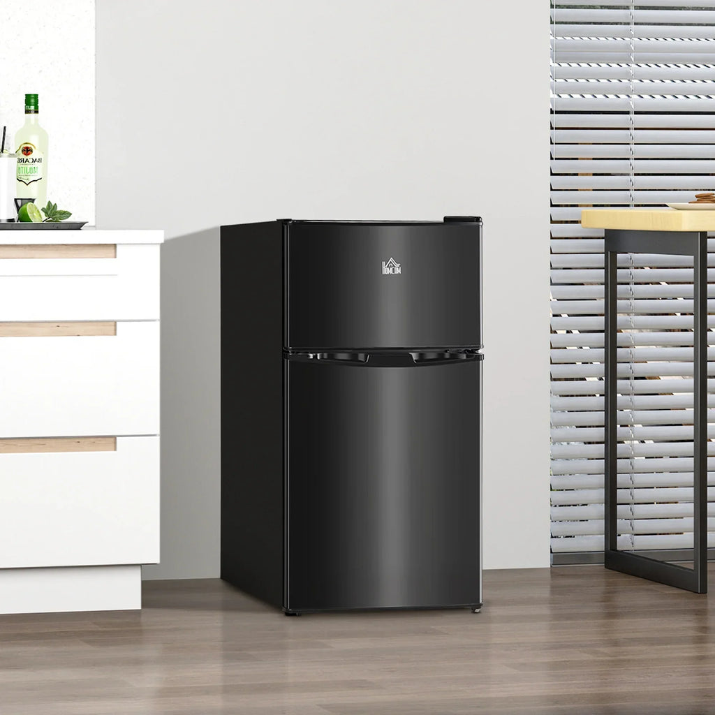 2026 New3.2 Cu.Ft Mini Fridge with Freezer, Double Door Compact Refrigerator with Adjustable Thermostat, Shelf and Reversible Door for Bedroom, Dorm, Home Office, Energy Efficient, Black