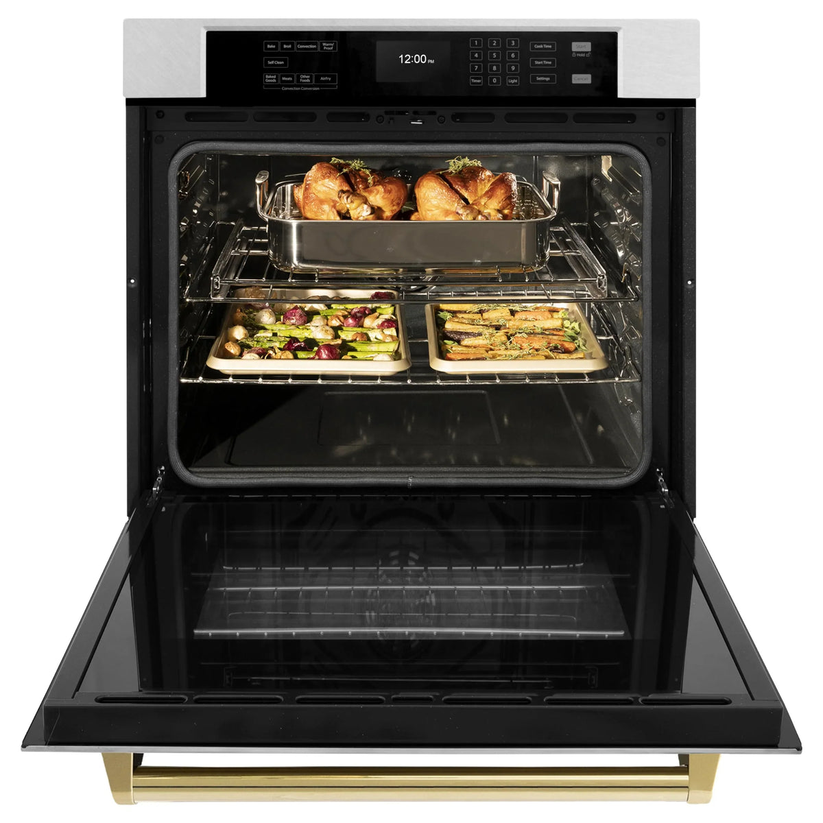2026 NewZLINE 30" Autograph Single Wall Oven with Air Fry and Self-Clean in DuraSnow?? Stainless Steel and Gold Handle, WASSZ-30-G