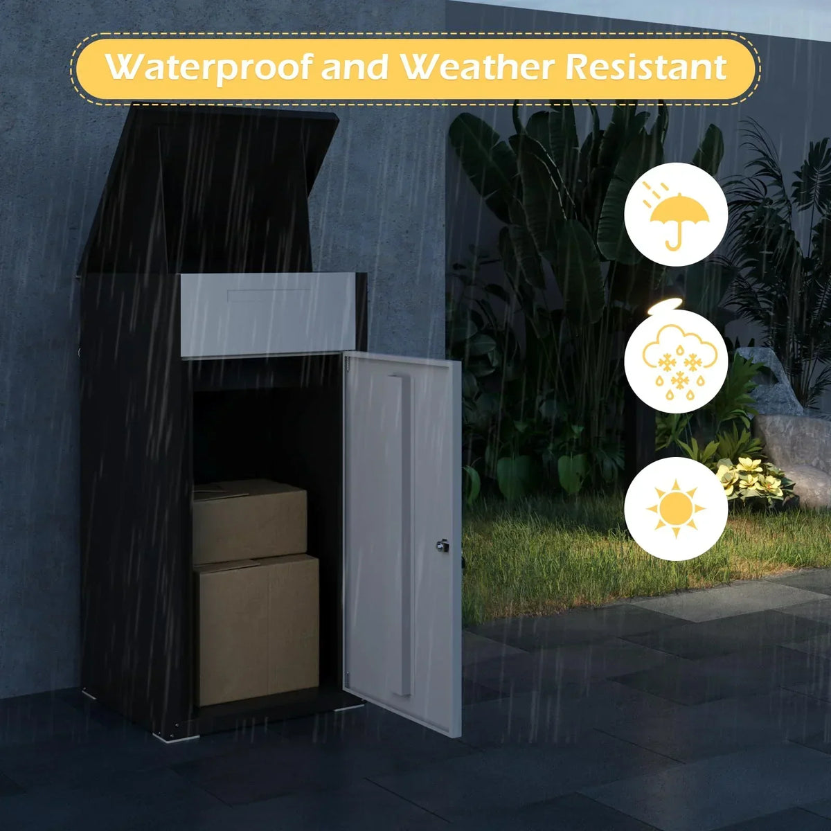 2026 NewAECOJOY Package Delivery Boxes for Outside Parcel Drop Box Outdoor Storage Box Wall Mounted Express Mail Package Delivery Box 17" x 16" x 38.3" Black