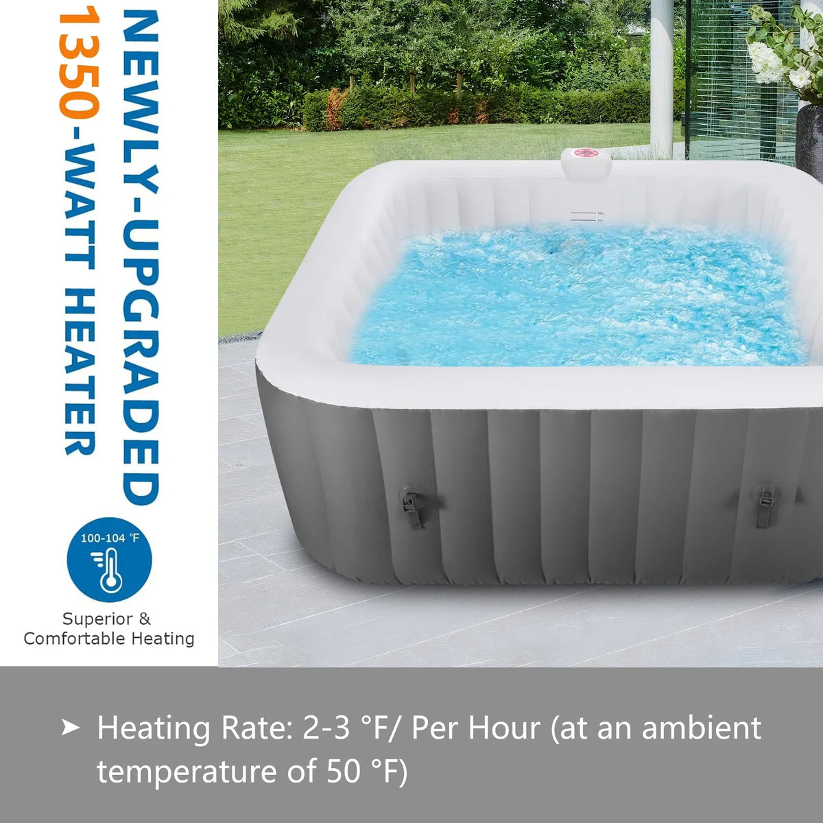 2026 New73 inch 4-6 Person Inflatable Hot Tub Spa with Control Panel, Outdoor Portable Hottub with 130 Jets, Insulated Tub Cover and Floor Protector, Temperature up to 104" F, Gray
