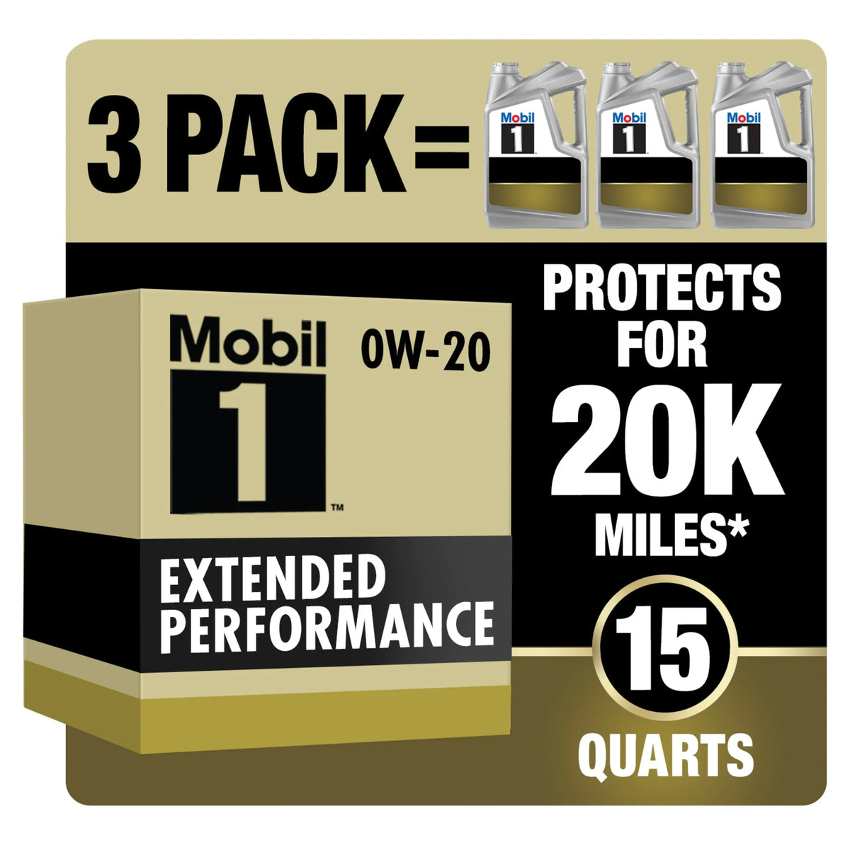 2026 NewMobil 1 Extended Performance Full Synthetic Motor Oil 0W-20, 5 Quart (Pack of 3)