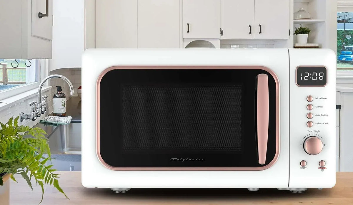 2026 NewFrigidaire 0.7 Cu. Ft. Retro Countertop Microwave Oven, Black and Gold