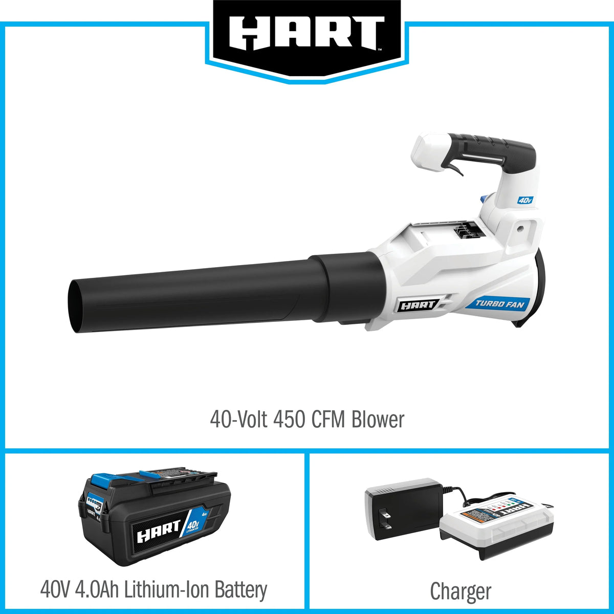 2026 New HART 40-Volt 120 MPH at 450 CFM Battery-Powered Axial Blower Kit, (1) 4.0Ah Lithium-Ion Battery