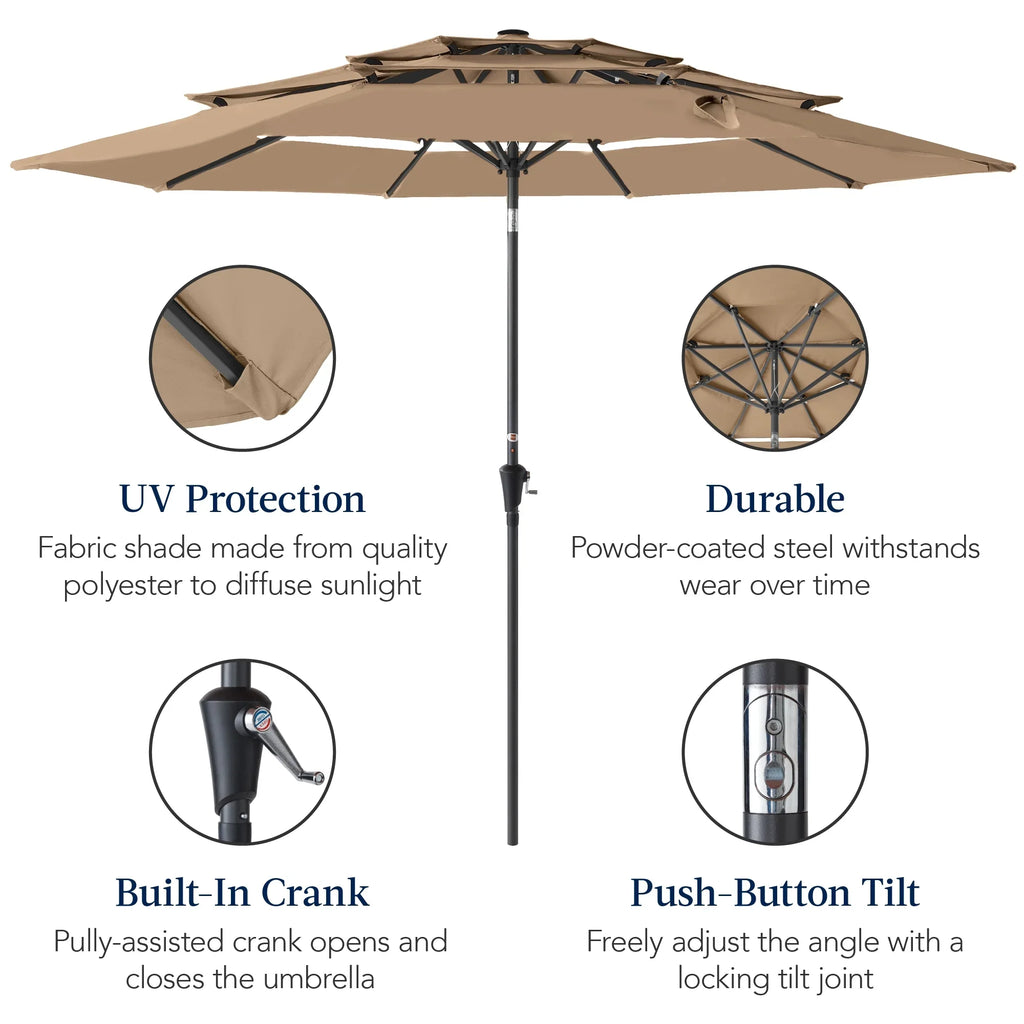 2026 NewBest Choice Products 10ft 3-Tier Patio Umbrella, Market Sun Shade w/ Tilt Adjustment, Easy Crank - Red