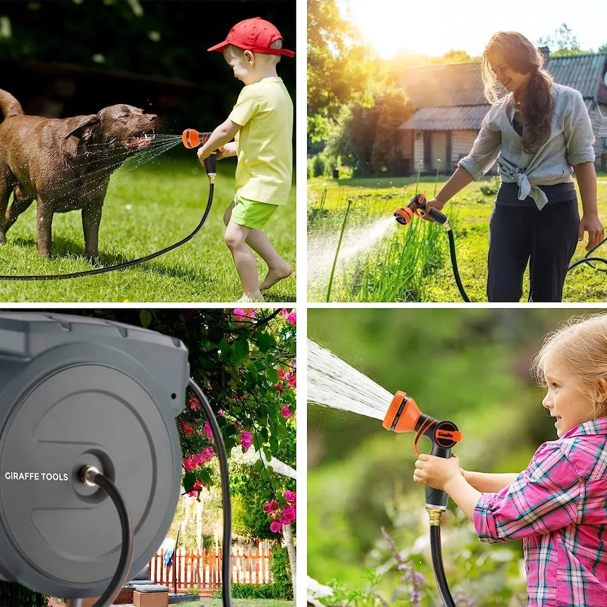 2026 NewGiraffe Tools Retractable Garden Hose Reel with 1/2in-100ft Water Hose, Plastic Bracket, Wall Mounted, Dark Grey