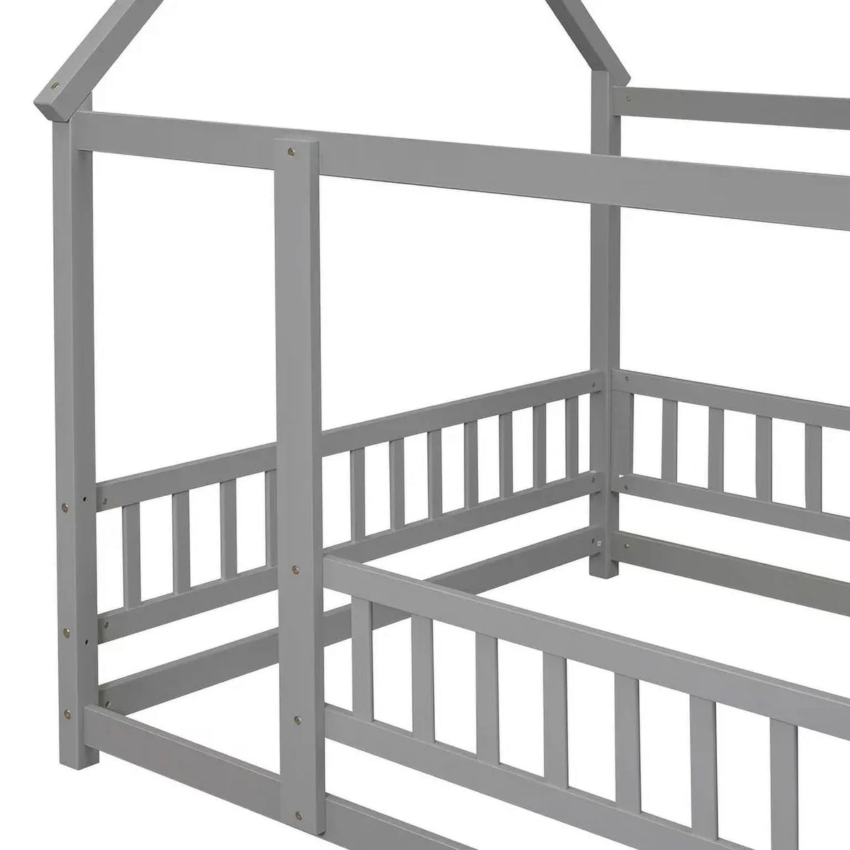 2026 New Full Size House Floor Bed, Wood Montessori Bed Frame with Fence Guardrails, House Beds Frame No Box Spring Needed-Full, Gray)