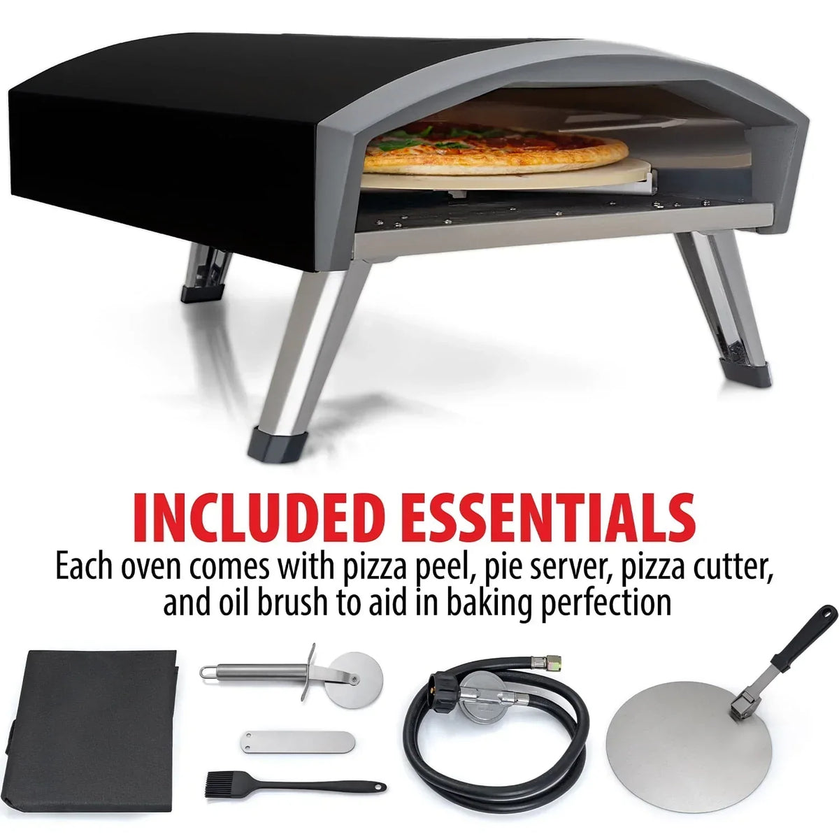 2026 NewDeco Chef Outdoor Gas Pizza Oven, Portable Collapsable Design, Hassle-Free Self-Rotating Baking Stone, Black