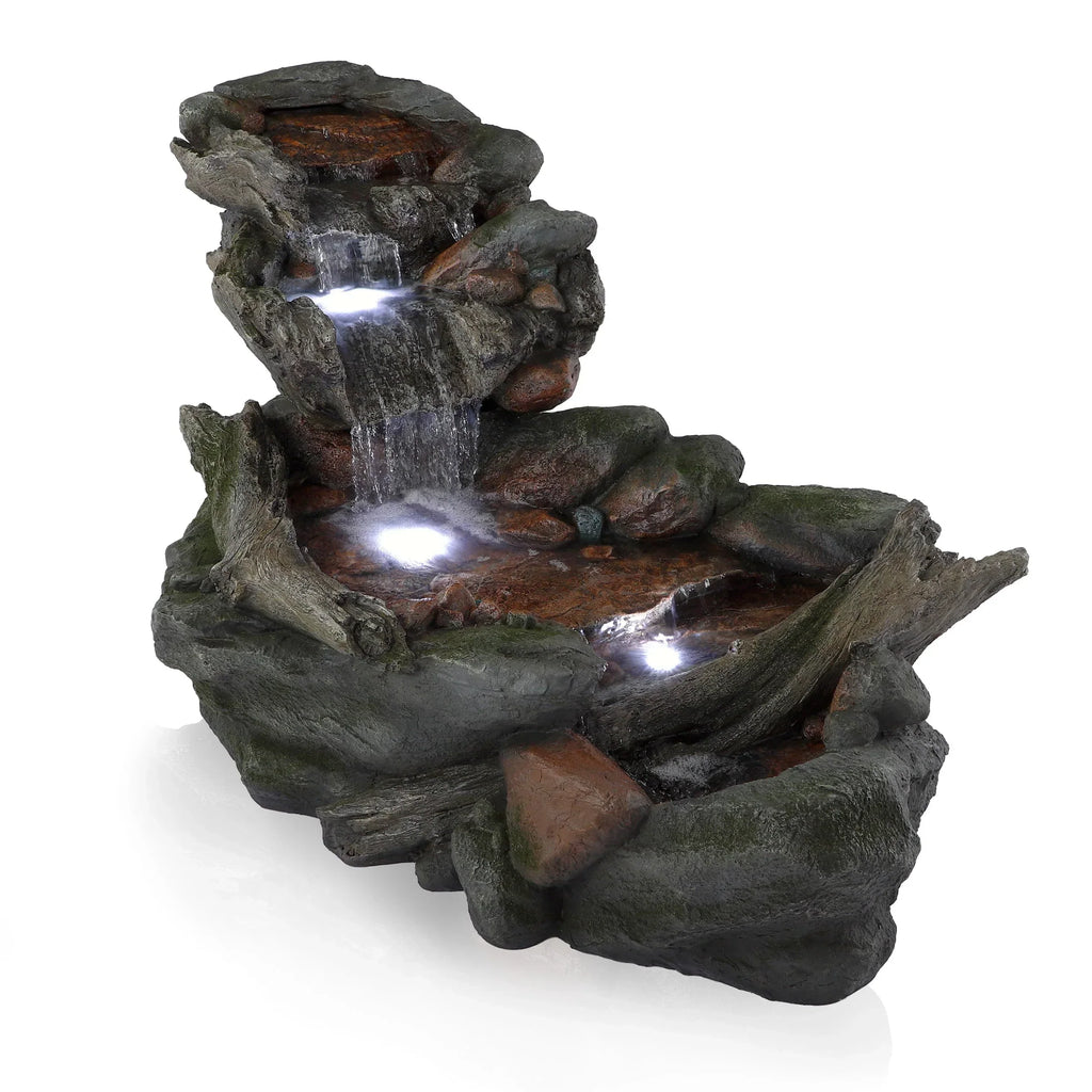 2026 NewAlpine Corporation Outdoor 3-Tier Rainforest Rock Water Fountain with LED Lights