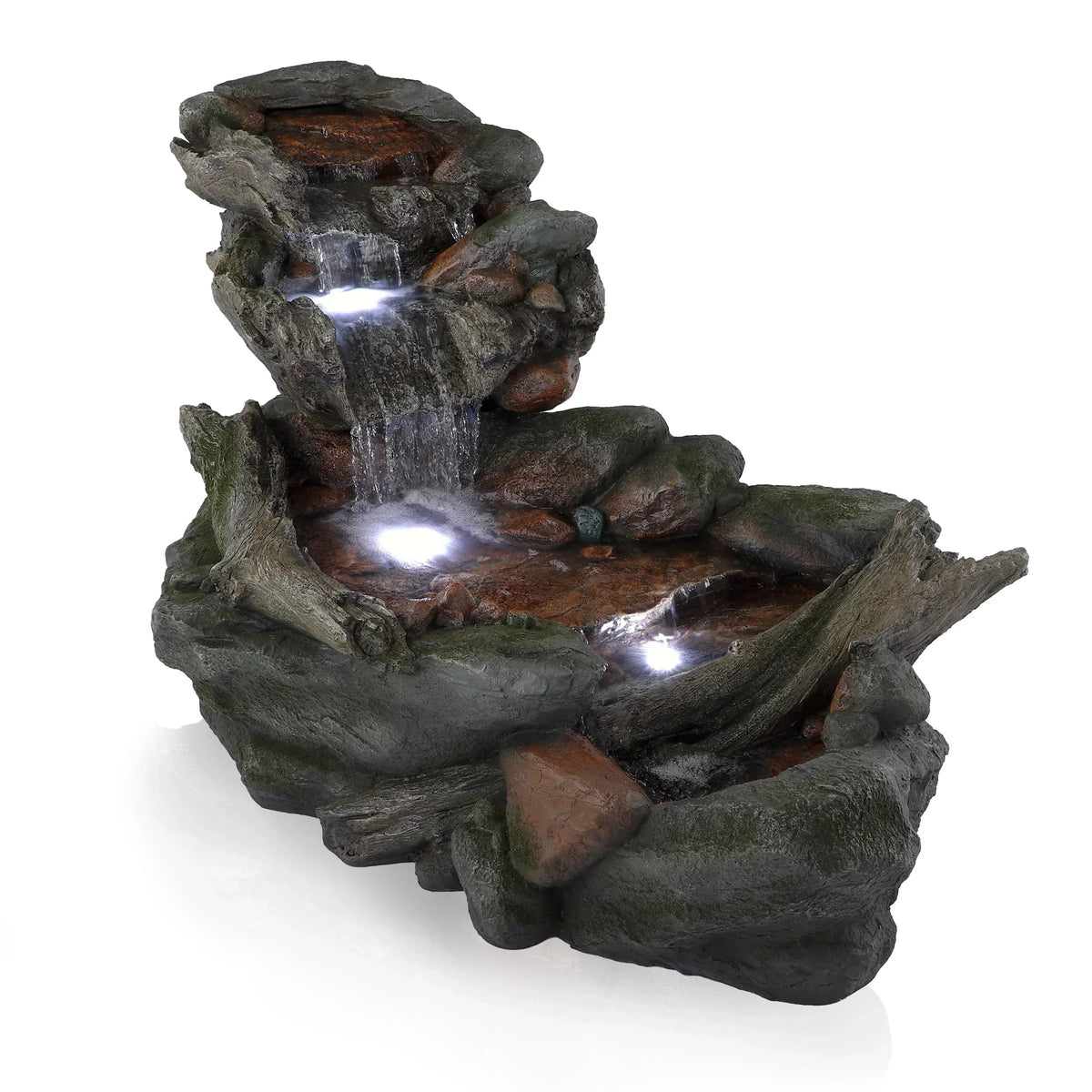 2026 NewAlpine Corporation Outdoor 3-Tier Rainforest Rock Water Fountain with LED Lights