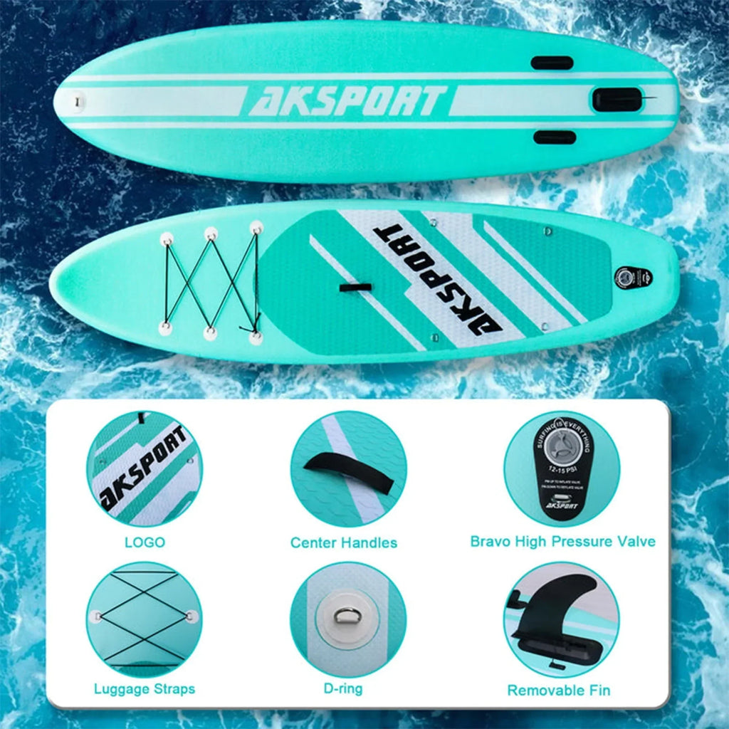 2026 NewAKSPORT 10'6" Inflatable All Around Stand up Paddle Board Kit, Mint Green