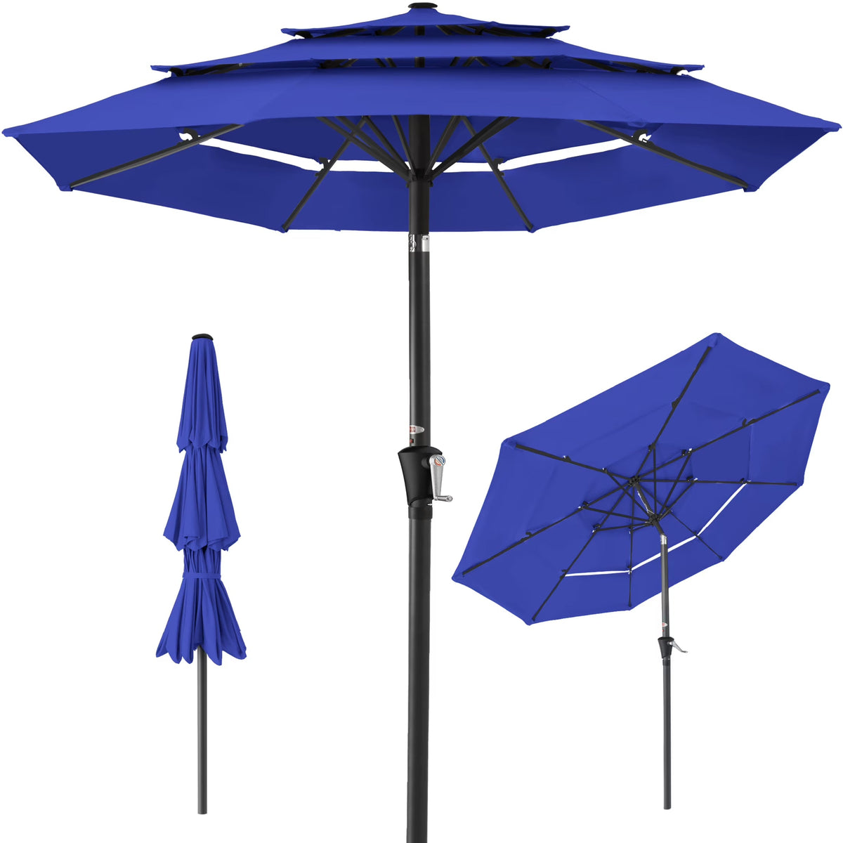 2026 NewBest Choice Products 10ft 3-Tier Patio Umbrella, Market Sun Shade w/ Tilt Adjustment, Easy Crank - Red
