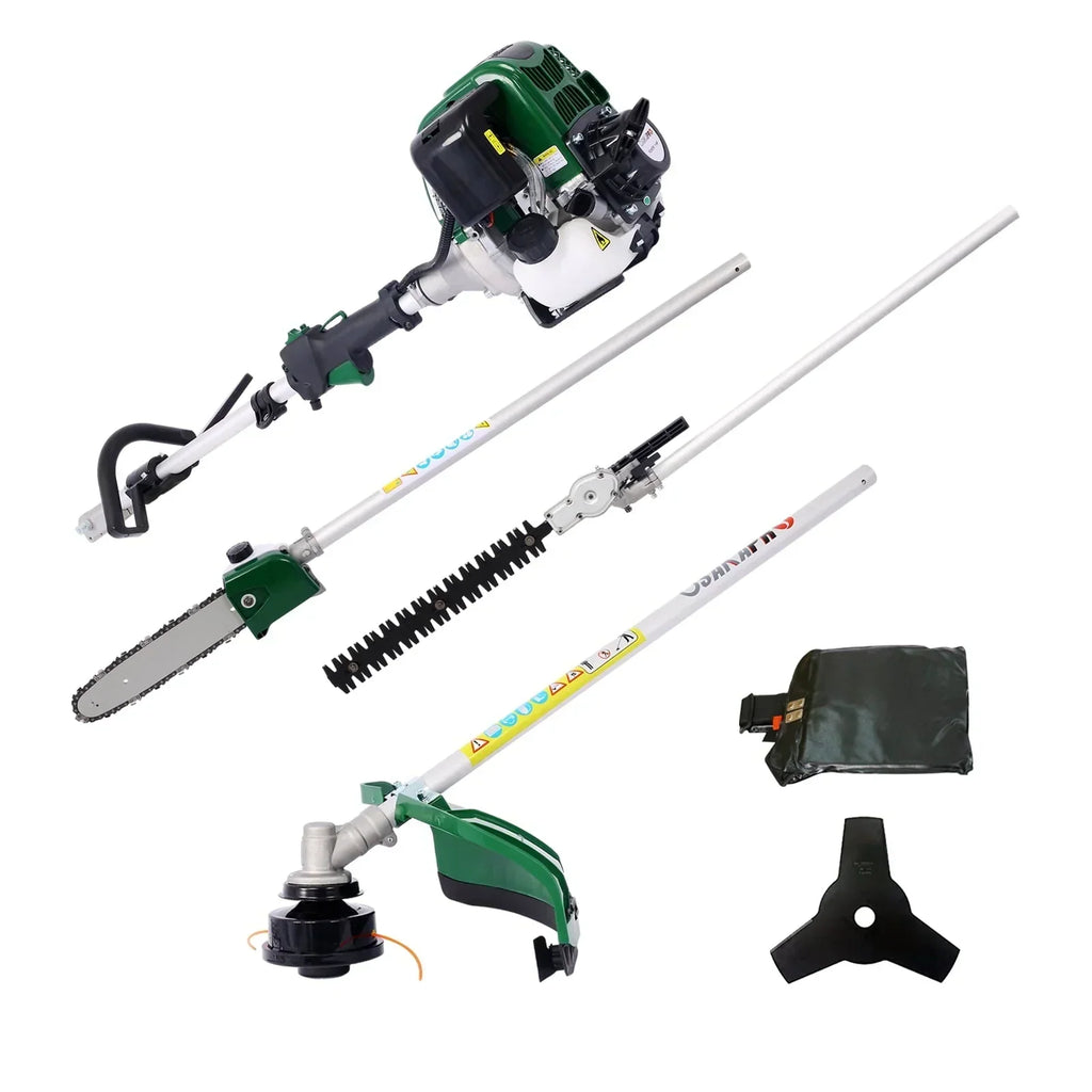 2026 New4 in 1 Multi-Functional Trimming Tool, 31CC 4-Cycle Garden Tool System with Gas Pole Saw, Hedge Trimmer, Grass Trimmer, and Brush Cutter EPA Compliant, Green