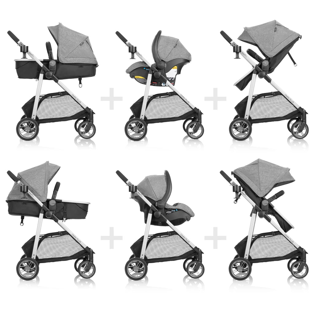 2026 NewEvenflo Omni Plus Modular Travel System with LiteMax Sport Infant Car Seat, Mylar Gray, Unisex
