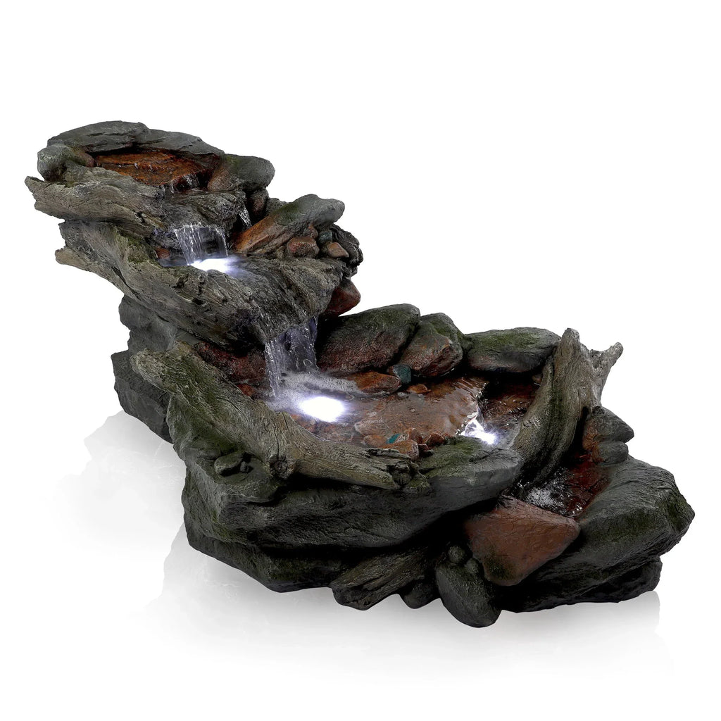 2026 NewAlpine Corporation Outdoor 3-Tier Rainforest Rock Water Fountain with LED Lights