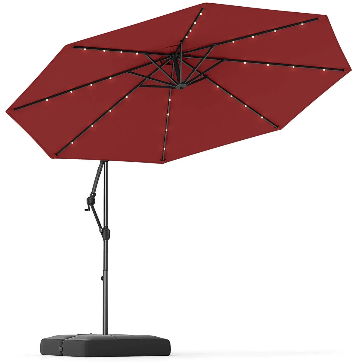 2026 NewCostway 10 FT Solar Offset Hanging Umbrella Patio Cantilever Umbrella with 32 LED Lights Brown