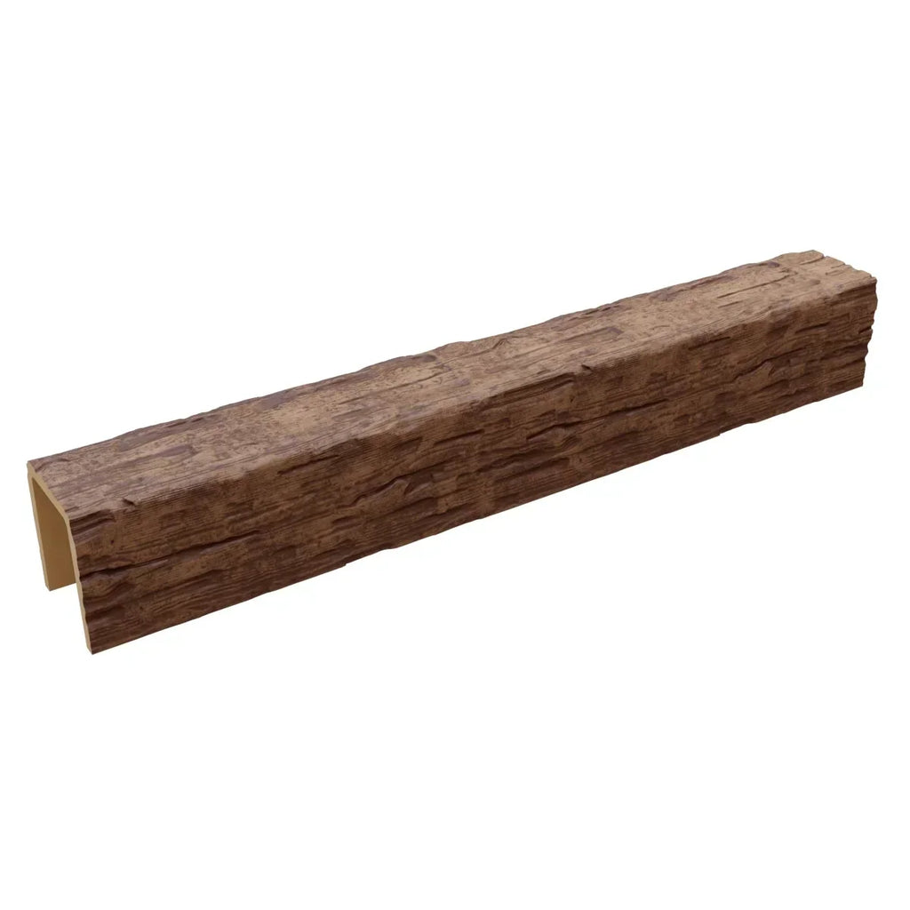 2026 NewEkena Millwork 3 1/2"W x 3 1/2"H x 120"L 3-Sided (U-Beam) Salvaged Timber HeritageTimber Faux Wood Ceiling Beam, Kona Brown