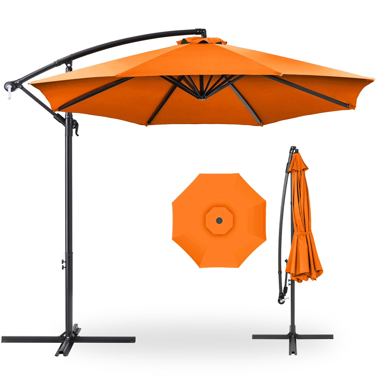 2026 NewBest Choice Products 10ft Offset Hanging Outdoor Market Patio Umbrella w/ Easy Tilt Adjustment - Tan