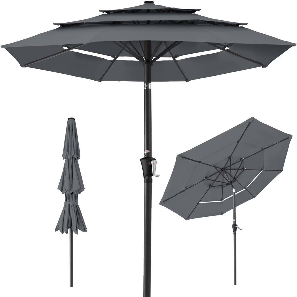 2026 NewBest Choice Products 10ft 3-Tier Patio Umbrella, Market Sun Shade w/ Tilt Adjustment, Easy Crank - Red