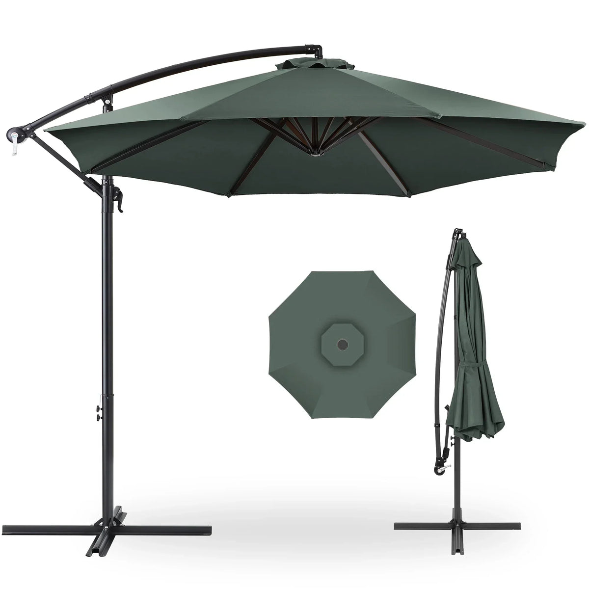 2026 NewBest Choice Products 10ft Offset Hanging Outdoor Market Patio Umbrella w/ Easy Tilt Adjustment - Tan