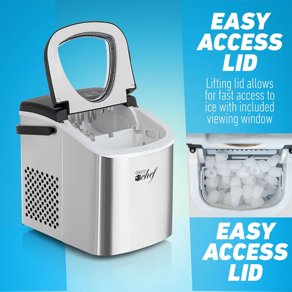 2026 NewDeco Compact Countertop Ice Maker, 26LBs in 24HRs, 9 Bullet Ice Cubes Ready in 6 Minutes, Stainless Steel