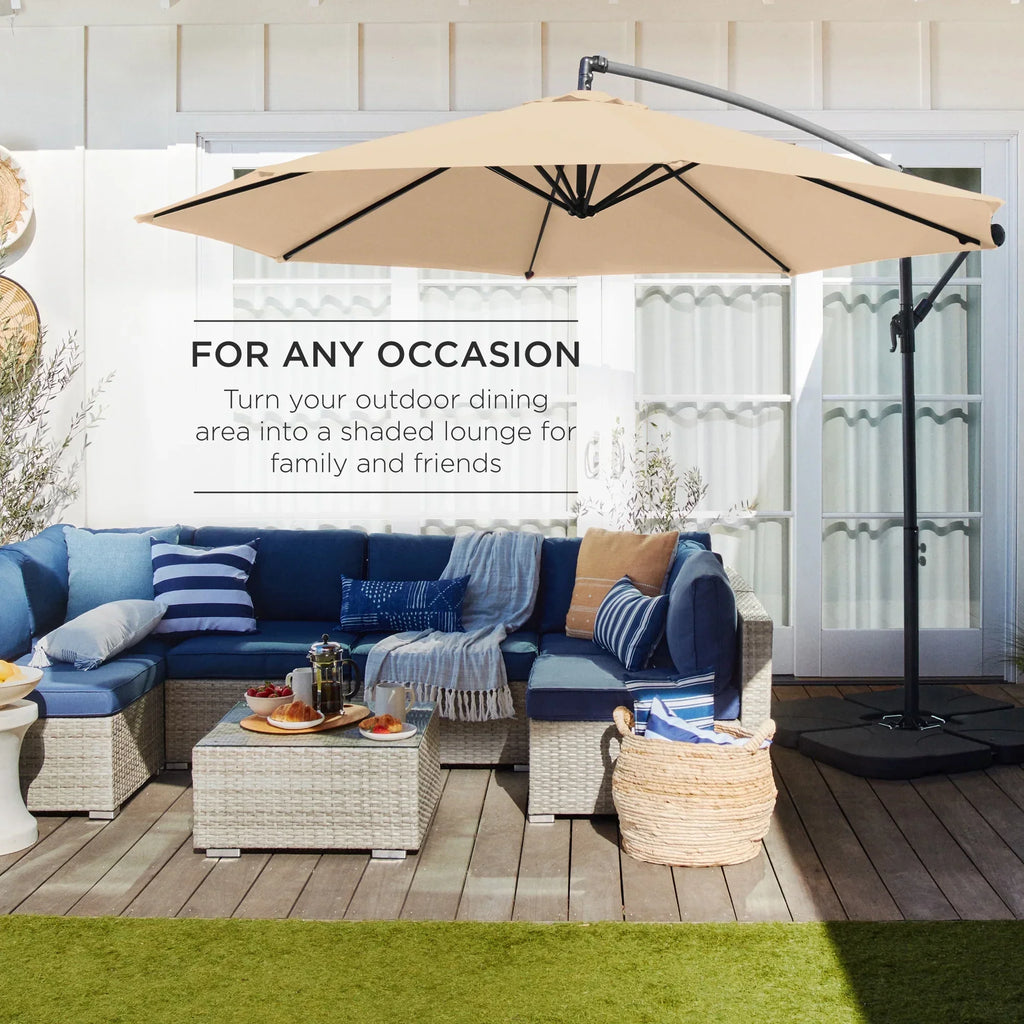 2026 NewBest Choice Products 10ft Offset Hanging Outdoor Market Patio Umbrella w/ Easy Tilt Adjustment - Tan