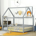 2026 New Full Size House Floor Bed, Wood Montessori Bed Frame with Fence Guardrails, House Beds Frame No Box Spring Needed-Full, Gray)