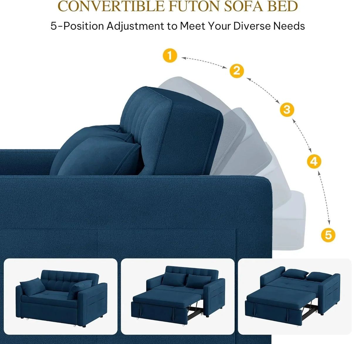 DWVO 3-in-1 Convertible Sofa Bed, 55" Sleeper Sofa with Pull-Out Bed, Cat-Scratch-Proof Fabric Futon Couch with Adjustable Backrest and Side Pocket, Loveseat for Living Room Apartment, Grey