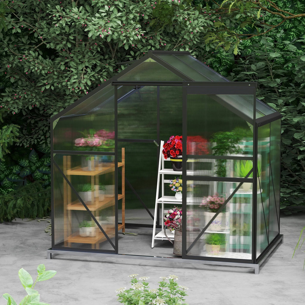 2026 NewAsofer 6' x 4' Greenhouse for Outdoors, Aluminum Walk-in Green Houses shed with Rain Gutter and Roof Vent for Backyard
