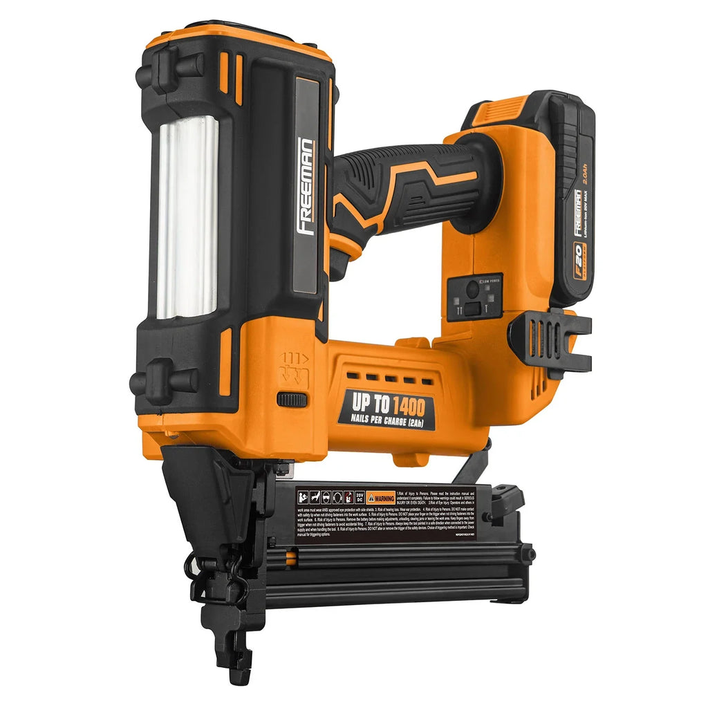 2026 New Freeman PE20V2118G2 20 Volt Cordless 2-in-1 18-Gauge Nailer / Stapler Kit with Lithium Ion Battery, Charger, Bag