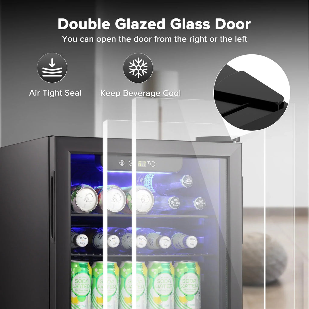 2026 NewAuseo 1.3 Cu.ft. Mini Beverage Refrigerator Cooler - 55 Can &12 Bottle Mini Fridge with Double Glass Door, for Home/Bar/Office, Electronic touch control