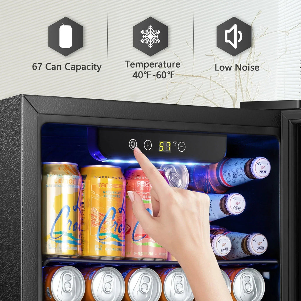 2026 NewAuseo 126 Can Beverage Refrigerator and Cooler with Glass Door for Home/Office/Bar-Black
