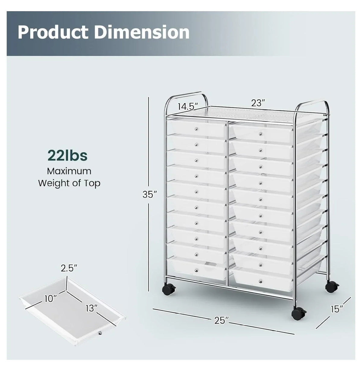 2026 New20 Drawers Storage Cart w/Rolling Wheels, Semi-Transparent Mobile Rolling Drawer Cart for School Classroom Office Home Salon, Files Scrapbook Craft Organizer, Utility Cart on Wheels (Clear)