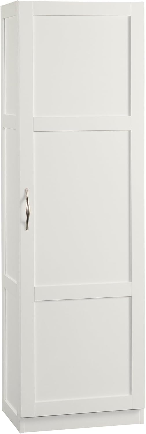 Sauder Miscellaneous Tall Storage Cabinet, Kitchen Pantry, Single Door with Adjustable Shelves, White Finish