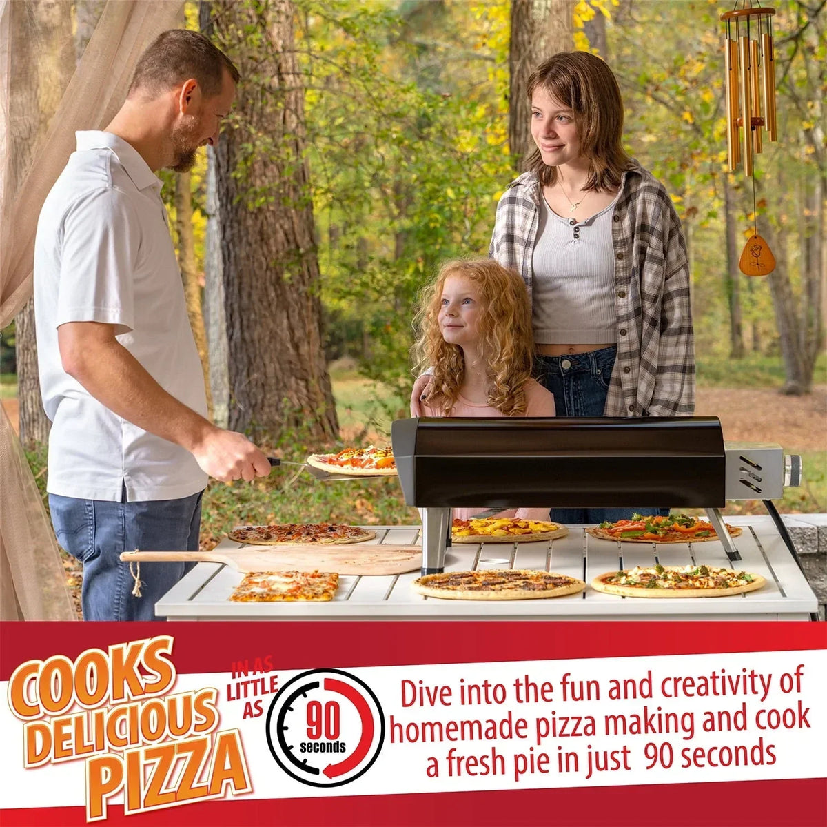 2026 NewDeco Chef Outdoor Gas Pizza Oven, Portable Collapsable Design, Hassle-Free Self-Rotating Baking Stone, Black