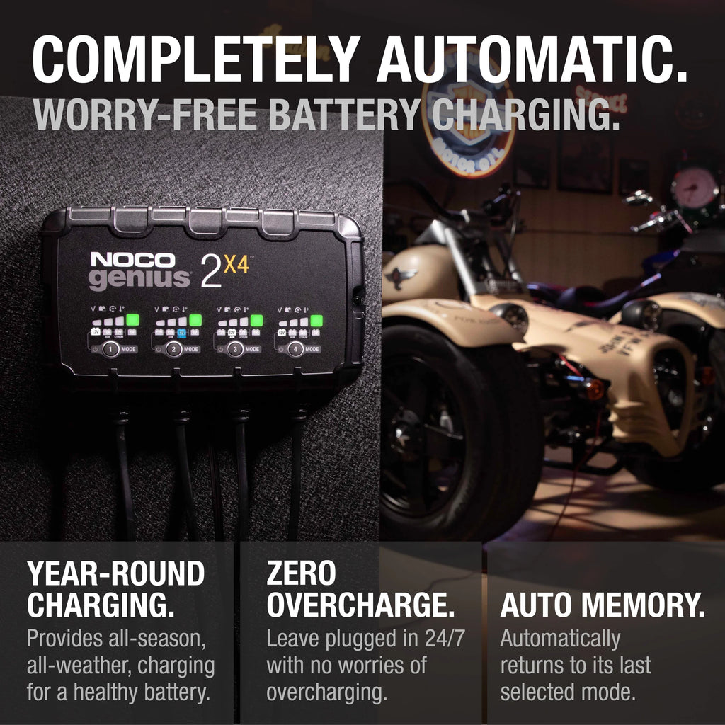 2026 NewNOCO GENIUS2X4: 4-Bank 8A (2A/Bank) 6V/12V Smart Battery Charger, Maintainer and Desulfator