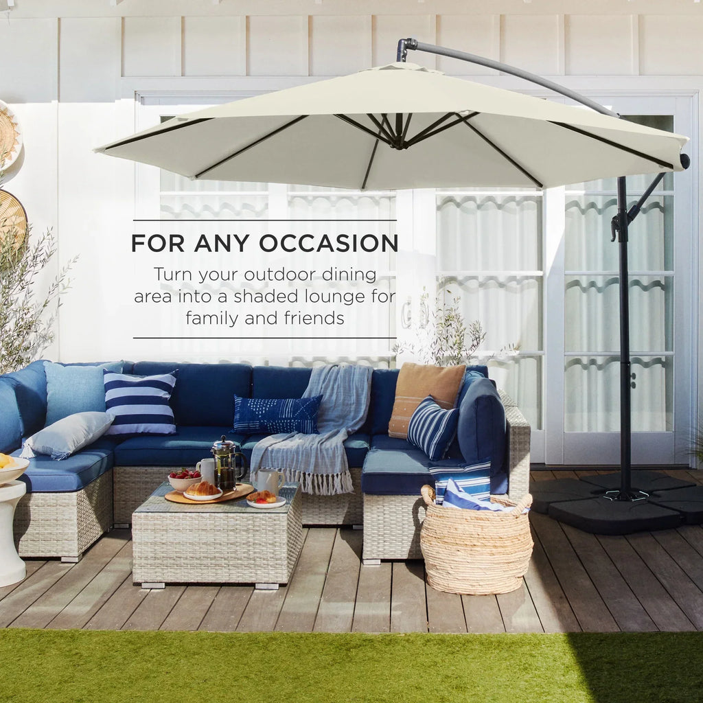 2026 NewBest Choice Products 10ft Offset Hanging Outdoor Market Patio Umbrella w/ Easy Tilt Adjustment - Tan