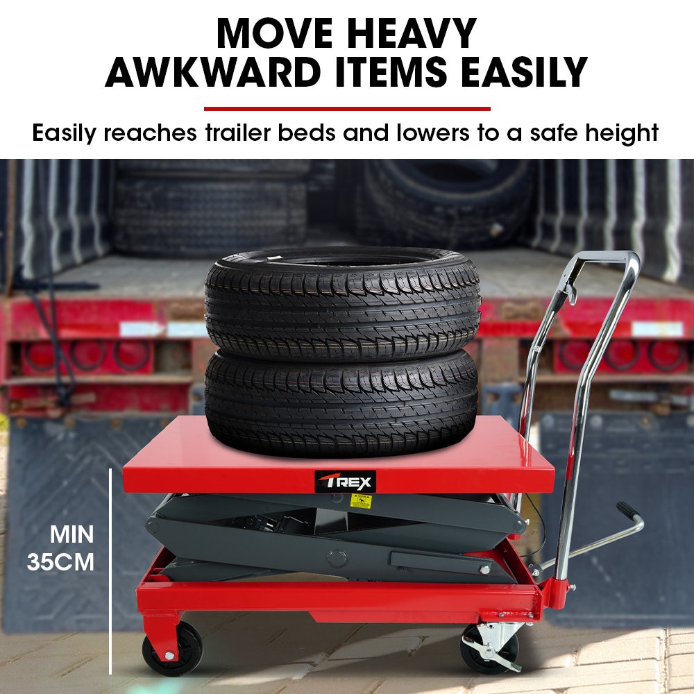 T-REX 300KG Hydraulic High Lift Double Scissor Trolley, 1.3M Max Platform Hgt, Heavy-Duty, for Material Handling