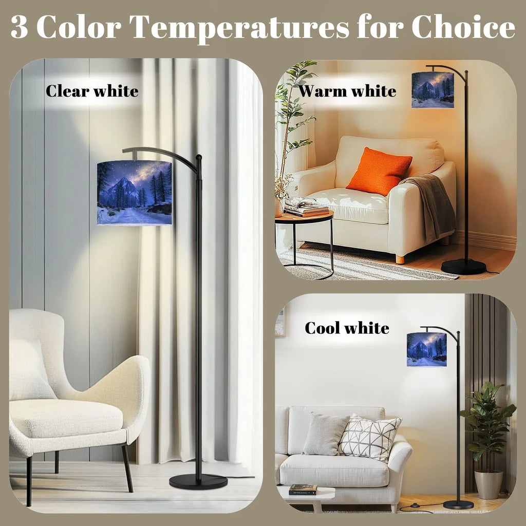 2026 New Arc Floor Lamp, 3 Color Temperatures Modern Floor Lamps Fall Autumn Maple Tree Forest Adjustable Tall Standing Reading Lamp with Linen Texture Shade