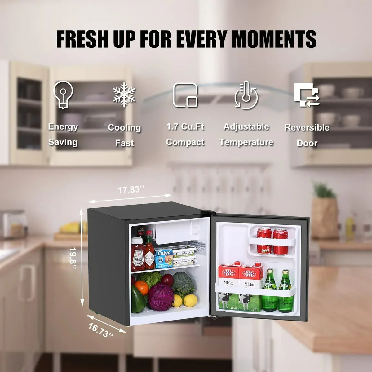 2026 NewFrestec 1.6 Cu.Ft Mini Fridge with Freezer, Compact Refrigerator, Energy Efficient for Office, Apartment, Dorm, Bedroom