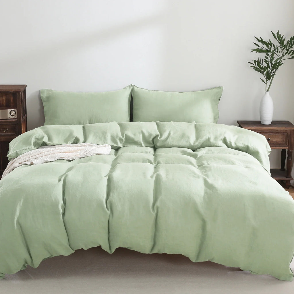 2026 New100% Pure Linen Duvet Cover with Button Closure and Corner Ties Soft & Breathable - Natural Full/Queen