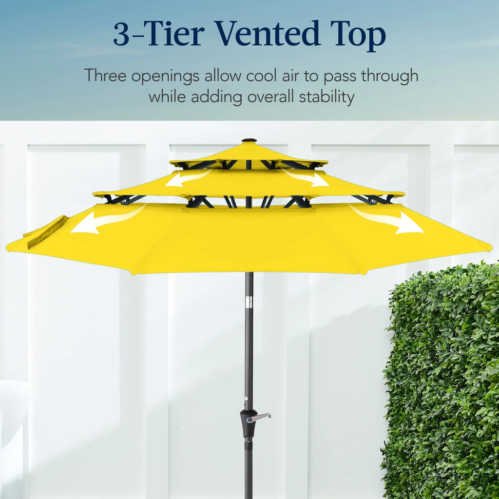 2026 NewBest Choice Products 10ft 3-Tier Patio Umbrella, Market Sun Shade w/ Tilt Adjustment, Easy Crank - Red