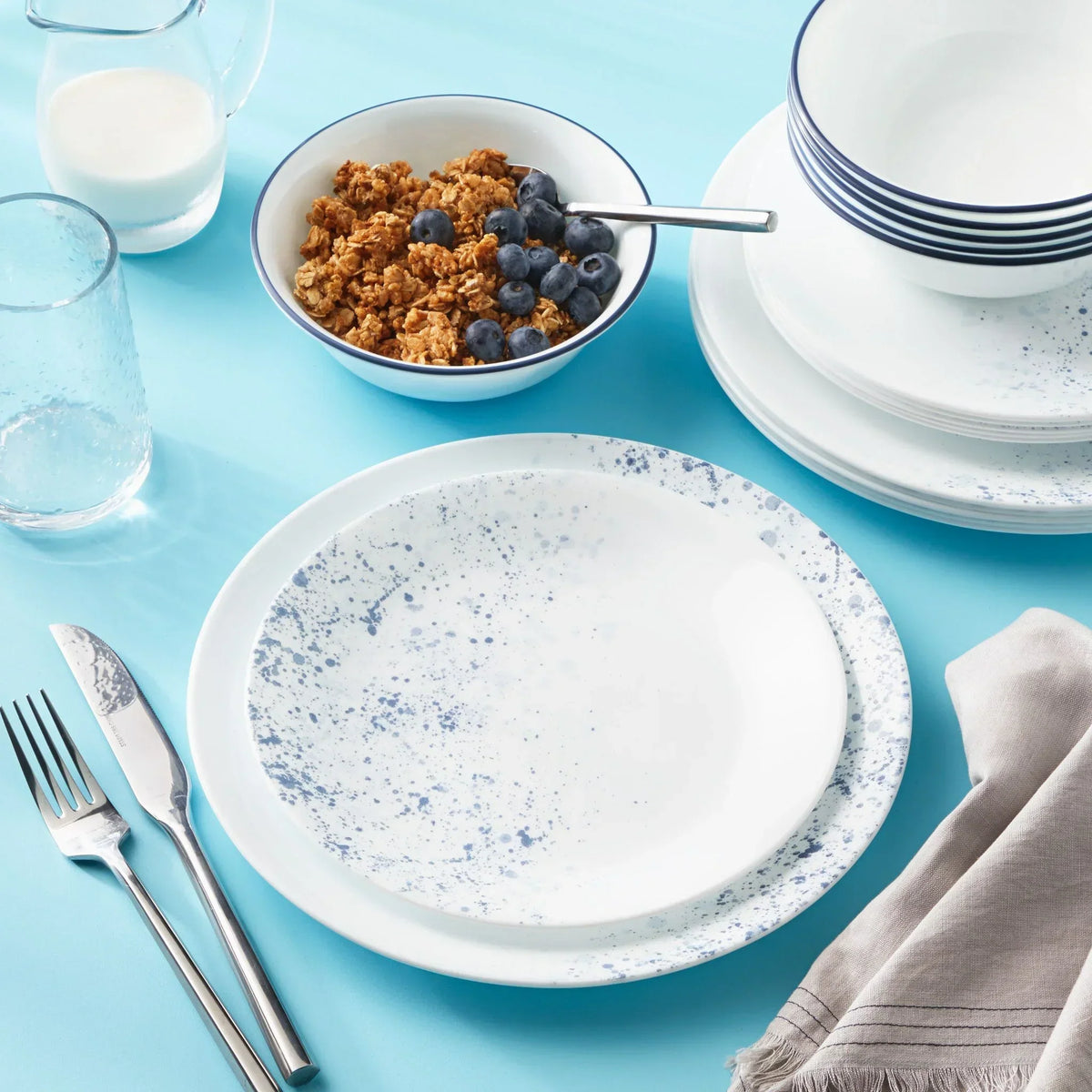 2026 NewCorelle Indigo Speckle 18-Piece Glass Dinnerware Set (Service for 6)