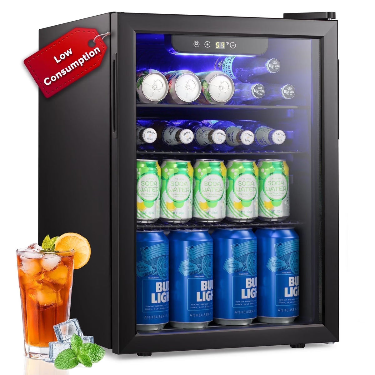 2026 NewAuseo 1.3 Cu.ft. Mini Beverage Refrigerator Cooler - 55 Can &12 Bottle Mini Fridge with Double Glass Door, for Home/Bar/Office, Electronic touch control